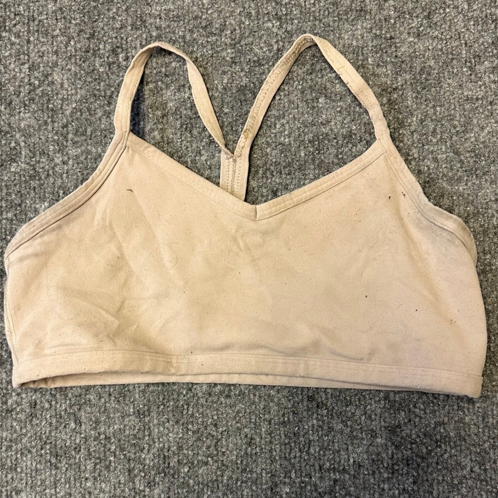 Athleta Sports Bra Womens Size XS Tan Beige Racerback Mesh Lined Fair Condition